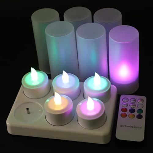 EuroFone Wiederaufladbare Teelichter, mit Fernbedienung Flackernde Led Teelichter,flackernde, flammenlose(Kerzen6er-Set, Bunt) von EuroFone