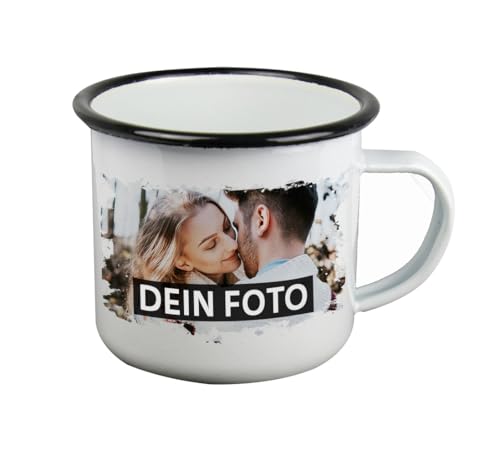 Emaille-Tasse personalisiert | Becher aus Emaille mit Bild und Text selbst gestalten | Farbe: Schwarz von Eurofoto