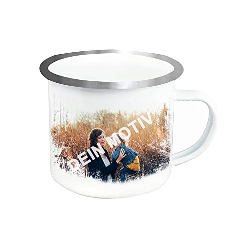 Emaille-Tasse personalisiert | Becher aus Emaille mit Bild und Text selbst gestalten | Farbe: Silber von Eurofoto