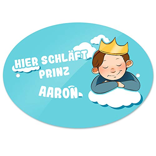 Türschild mit Namen Aaron und Prinz-Motiv - Hier schläft Prinz Aaron - | Kinderzimmer-Schild von Eurofoto