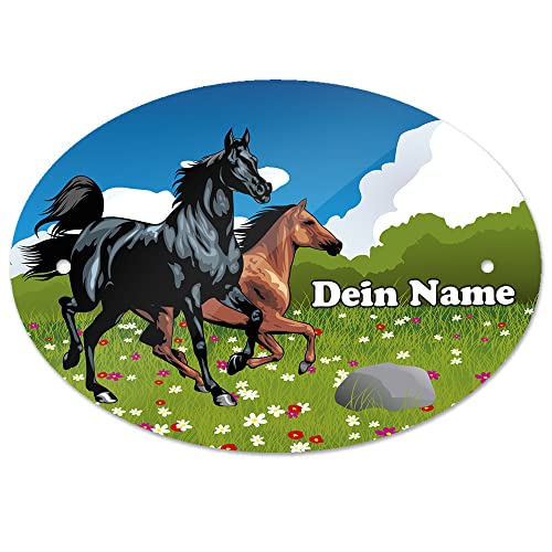 Türschild mit Namen und Motiv mit Pferde | Kinderzimmer-Schild personalisiert von Eurofoto
