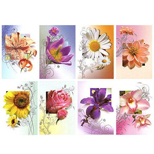 50 Grußkarten Blumen ohne Text Klappkarten mit 50 Umschlägen 8 Motive Neutrale Glückwunschkarten 99-1920 von Eurofuchs24