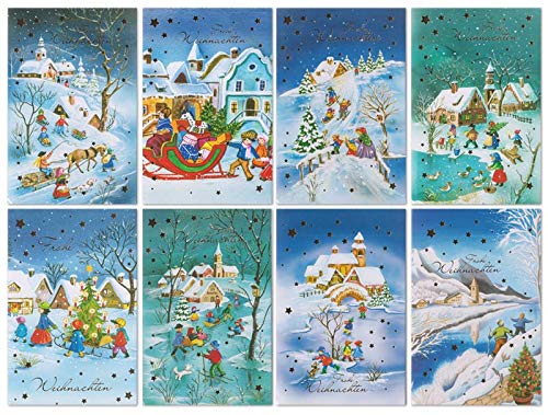 50 Weihnachtskarten 8 Motive Grußkarten Klappkarten Umschläge 22-4420 von Eurofuchs24