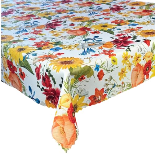 Quadratisch Tischdecke Fleckenabweisende Druck Gelbe Wiese Bunte Blumen Gelb Grün 120x120 cm von Euromat