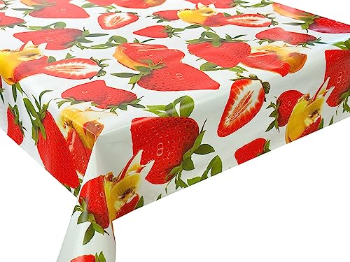 Wachstuch Tischdecke abwaschbar Gartentischdecke, Viele Größen und Designs, wasserabweisend (Erdbeeren Früchte Rot Weiß- WF-2106A, 180x140 cm) von Euromat