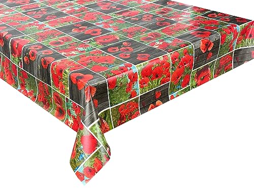 Wachstuch Tischdecke abwaschbar Gartentischdecke, Viele Größen und Designs, wasserabweisend (Mohnblumen Rot Grün- WF-5577A, 240x140 cm) von Euromat