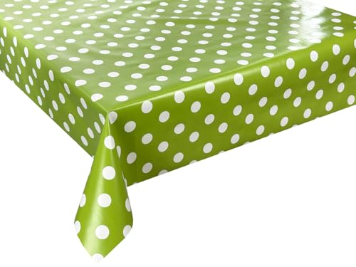 Wachstuch Tischdecke abwaschbar Gartentischdecke, Viele Größen und Designs, wasserabweisend (Punkte- Grün Weiß- 01150-05, 240x140 cm) von Euromat