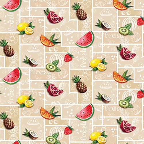 Wachstuch Tischdecke abwaschbar Gartentischdecke Viele Größen und Designs, wasserabweisend, abwischbar, ÖkoTex (Früchte auf Beige- 1074-1, 140x160 cm) von Euromat