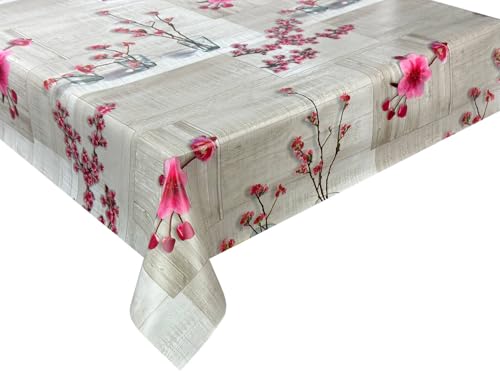 Wachstücher Tischdecke Wachstuch Gartentischdecke wasserdichte Abwaschbar Blumen Beige Rosa WF-4667A 200x140 cm von Euromat
