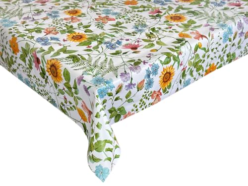 Wachstücher Tischdecke Wachstuch Gartentischdecke wasserdichte Abwaschbar Bunt Sonnenblumen Blumen Grün M-6701-1 220x140 cm von Euromat