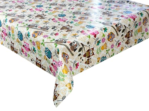 Wachstücher Tischdecke Wachstuch Gartentischdecke wasserdichte Abwaschbar Eulen Beige Bunt WF-5098A 50x140 cm von Euromat