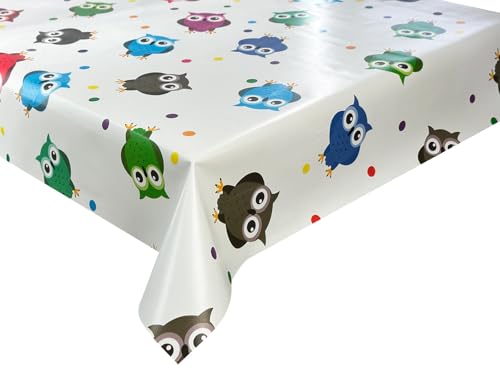 Wachstücher Tischdecke Wachstuch Gartentischdecke wasserdichte Abwaschbar Eulen Weiß Blau Grün WF-5097A 50x140 cm von Euromat