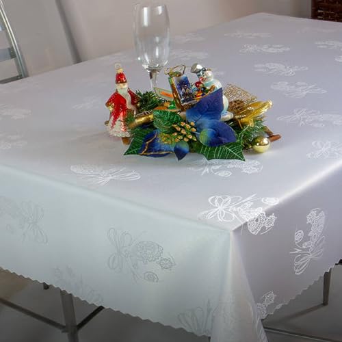 Weihnachten Tischdecke Fleckenresistente, Tischtücher abwaschbar Lotus Effekt Weiß (Weihnachtskugel Weiß Z-3438, 110x160 cm) von Euromat