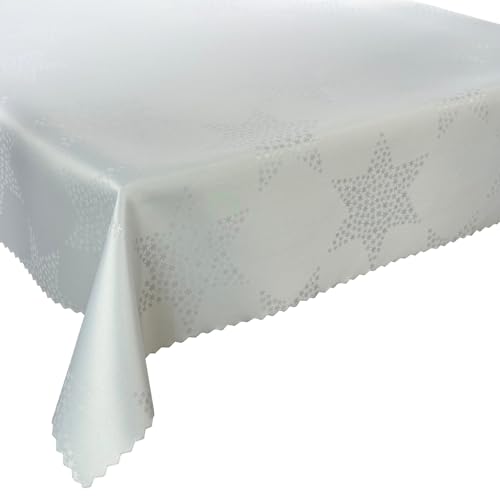 Weihnachten Tischdecke Fleckenresistente, Tischtücher abwaschbar Lotus Effekt Weiß (Weihnachtsstern Weiß Z-3500, 130x220 cm) von Euromat
