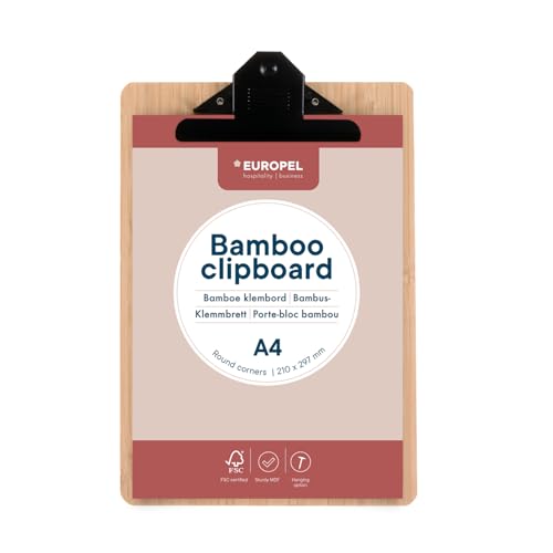 EUROPEL Bambus-Klemmbrett – Robuste Hartfaserplatte mit schwarzem Metallclip & verdecktem Aufhängeloch – A4-Klemmbrett für Schule, Büro, Klassenzimmer, Geschäft, Lager, Restaurant – 197012 EUROPEL Bambus-Klemmbrett – Robuste Hartfaserplatte mit schwarzem Metallclip & verdecktem Aufhängeloch – A4-Klemmbrett für Schule, Büro, Klassenzimmer, Geschäft, Lager, Restaurant – 197012 von Europel