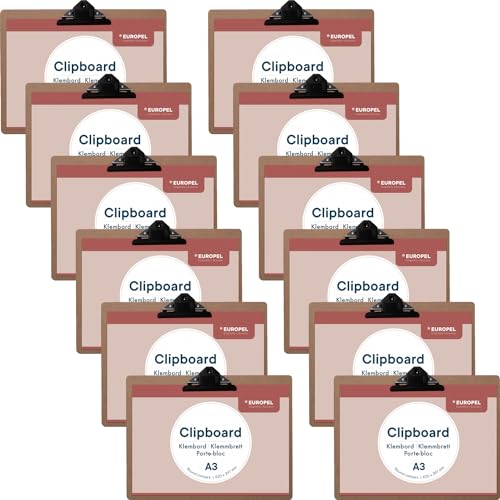 EUROPEL Klemmbrett aus Holz, A3, Querformat, 12 Stück, FSC-zertifiziert, MDF, mit schwarzem Metallclip, für Klassenzimmer, Büro, Geschäft, Restaurant, Lager, 330x440x3mm EUROPEL Klemmbrett aus Holz, A3, Querformat, 12 Stück, FSC-zertifiziert, MDF, mit schwarzem Metallclip, für Klassenzimmer, Büro, Geschäft, Restaurant, Lager, 330x440x3mm von Europel