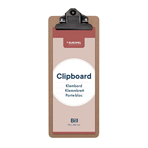 EUROPEL Klemmbrett aus MDF, mini/Rechnungsgröße, FSC-zertifiziertes MDF, mit schwarzem Metallclip, für Klassenzimmer, Büro, Geschäft, Restaurant, Lager, 280x115x3mm von Europel