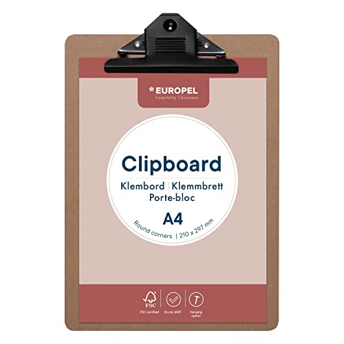 EUROPEL Klemmbrett aus Holz, A4, Hochformat, FSC-zertifiziert, MDF, mit schwarzem Metallclip, für Klassenzimmer, Büro, Geschäft, Restaurant, Lager, 325x230x3mm EUROPEL Klemmbrett aus Holz, A4, Hochformat, FSC-zertifiziert, MDF, mit schwarzem Metallclip, für Klassenzimmer, Büro, Geschäft, Restaurant, Lager, 325x230x3mm von Europel