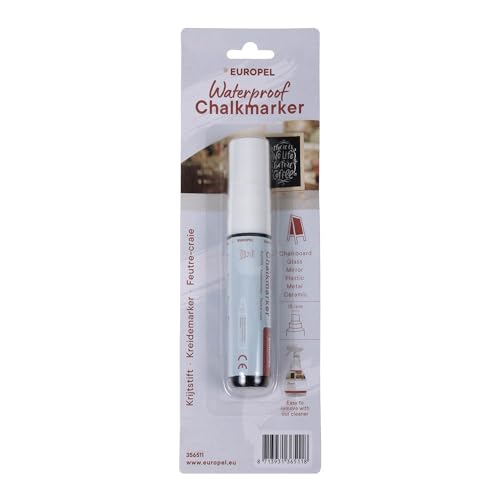 Europel Kreidemarker, wasserfest, 15 mm Spitze – 1 weißer Marker in Blisterkarte für Nachrichten im Innen- und Außenbereich – Tafeln, Schiefer, Schilder, Fenster Europel Kreidemarker, wasserfest, 15 mm Spitze – 1 weißer Marker in Blisterkarte für Nachrichten im Innen- und Außenbereich – Tafeln, Schiefer, Schilder, Fenster von Europel