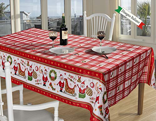 EUROSTYLE Art. Tischdecke, 140 x 230 cm, bügelfrei, schmutzabweisend, Weihnachten, sehr strapazierfähig, Motiv: Zwerge, Shabby, Tiroler Herzen, Rentier, Weihnachtsmann, für Partys, pflegeleicht von Eurostyle