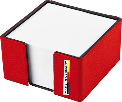 Handmade in Germany Notizzettelbox-Zettelbox Leder rot - weiches genarbtes Rindleder - erhältlich in 5 Farben von FIHA-Promotion von Eurostyle