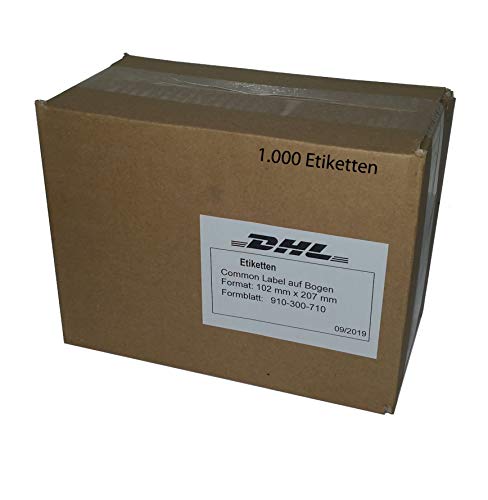 DHL Etiketten Versandaufkleber Label selbstklebend 102 mm x 207 mm für Laserdrucker/Tintenstrahldrucker 1.000 Blatt 910-300-710 von Eurotone