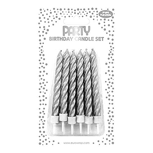 Clairefontaine 24315-SC - Set mit 12 Kerzen mit Metalleffekt + Kerzenhalter, Silber, 1 Set von Eurowrap