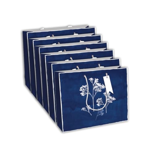 Clairefontaine 32496-6Cpack – 6 Geschenktüten aus Kraftpapier, Weiß, Format Shopping, 37,3 x 11,8 x 27,5 cm, 210 g, Motiv: Blume, Cyanotyp, Geschenkverpackung, ideal für: Gesellschaftsspiele, Puzzles von Eurowrap