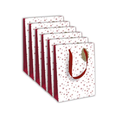 Clairefontaine X-29508-3Cpack Geschenktüten Excellia, mittelgroß, 21,5 x 10,2 x 25,3 cm, 210 g, Motiv: rote Sterne auf weißem Hintergrund, ideal für: Buch, Spiel, kleine Geschenke von Eurowrap