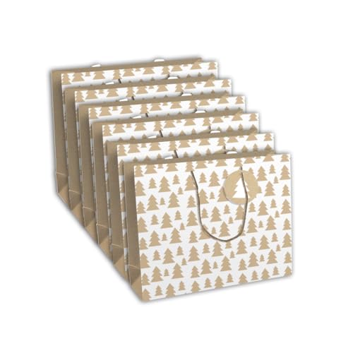Clairefontaine X-29544-6Cpack Geschenktüten aus Kraftpapier – Format Shopping – 37,3 x 11,8 x 27,5 cm – 210 g – Motiv: Kraftbäume auf weißem Hintergrund, ideal für: Gesellschaftsspiele, Puzzles von Eurowrap