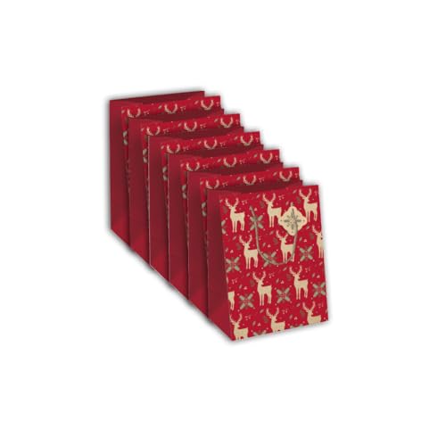 Clairefontaine X-29547-3Cpack Geschenktüten aus Kraftpapier, mittelgroß, 21,5 x 10,2 x 25,3 cm, 210 g, Motiv: Rentiere, Weihnachten, Rot und Grün auf Kraftpapier, ideal für: Buch, Spiel, kleine von Eurowrap