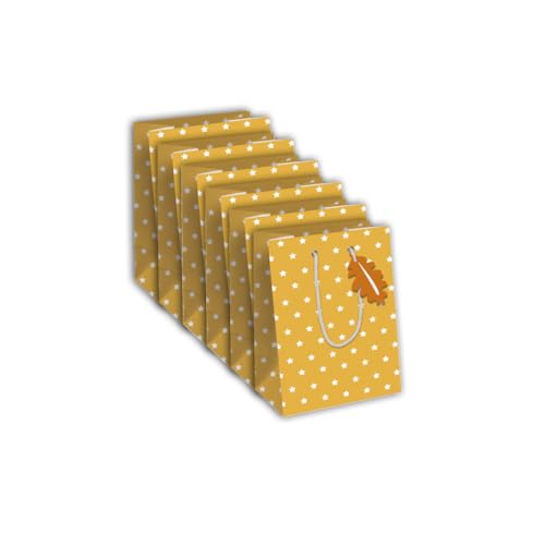 Clairefontaine X-30873-3Cpack Geschenktüten Excellia, mittelgroß, 21,5 x 10,2 x 25,3 cm, 210 g, Motiv: weiße Sterne und gelber Hintergrund, ideal für: Buch, Spiel, kleine Geschenke, 6 Stück von Eurowrap