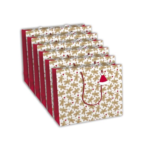Clairefontaine X-30894-6Cpack Geschenktüten aus Kraftpapier, Format Shopping, 37,3 x 11,8 x 27,5 cm, 210 g, Motiv: Lebkuchen, Weiß auf Kraftpapier, ideal für: Gesellschaftsspiele, Puzzles von Eurowrap