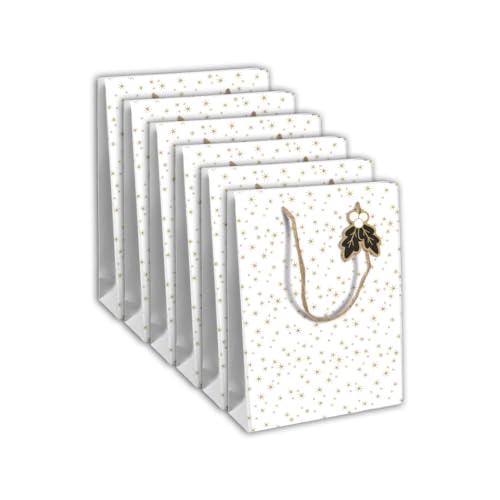 Clairefontaine X-30906-2Cpack – ein Set mit 6 Geschenktüten aus Kraftpapier, groß – 26,5 x 14 x 33 cm – 210 g – Motiv: Sterne auf weißem Hintergrund, Stechpalme, Weihnachten, Weihnachten – Ideal für: von Eurowrap