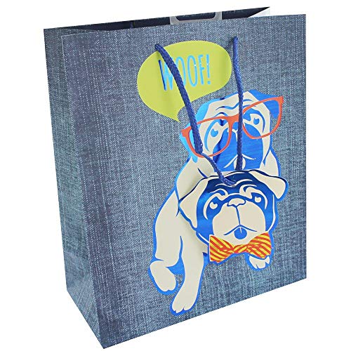 Geschenktüte mit Mops-Motiv, Denim-Look, mittelgroß von Eurowrap