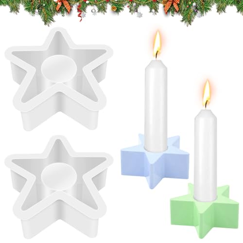 Eurtes Silikonform Kerzenhalter, Silikon Gießform Kerzenhalter, DIY Pentagramm Runder Stabkerzenhalter Kerzenformen, Silikon Kerzenhalter Form für Weihnachten (2 Sterne) von Eurtes