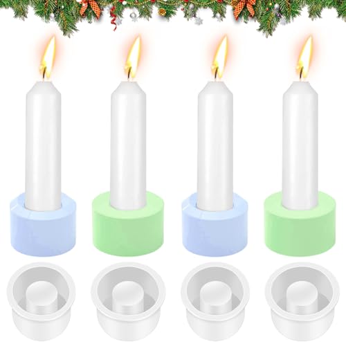 Eurtes Silikonform Kerzenhalter, 4 Stück Silikon Gießform Kerzenhalter, DIY Pentagramm Runder Stabkerzenhalter Kerzenformen, Silikon Kerzenhalter Form für Weihnachten (4 Runde) von Eurtes