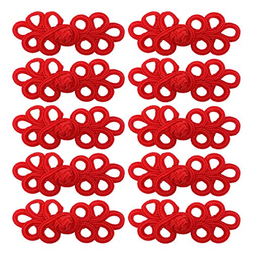 EvaGO 10 Paar chinesische Knoten Froschknöpfe Verschluss Nähen Verschlüsse für Pullover Mäntel Schal Cardigan und Kostüme Outfit Nähen, Rot von EvaGO
