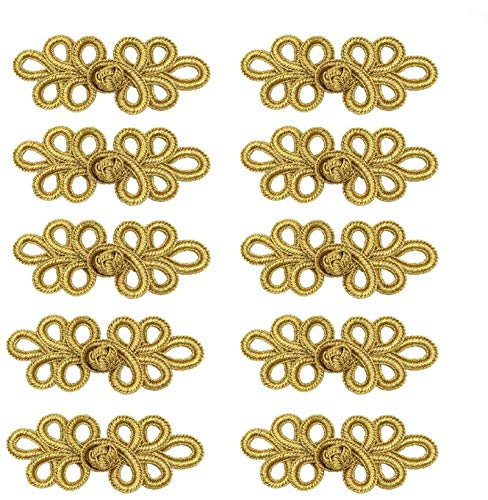EvaGO 10 Pairs Chinese Knots Frog Buttons Closure Sewing Fasteners for Sweater Cloak Coats Scarf Cardigan and Costumes Outfit Sewing, Gold von EvaGO