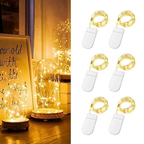 Batteriebetriebene LED-Lichterketten, 6er-Pack wasserdichte Lichterkette 20 LEDs 2M warmweiße Mini-Kupferdrahtlampe, drinnen und draußen, Weihnachten, Hochzeit, Party von EvaStary