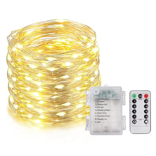 EvaStary Lichterkette Batteriebetrieben, 20M 200 LED Silberdraht-Lichter mit 8 Modi IP65 Wasserdichte, Lichterkette Innen für Garten, Patio, Zimmer, Party, Weihnachtsfeier Hochzeit, DIY (Warmweiß) von EvaStary