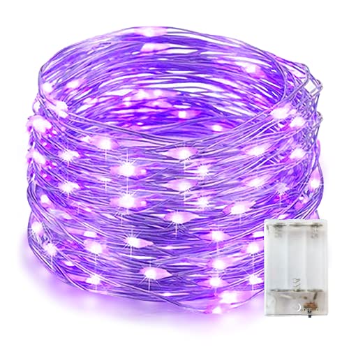 Halloween Deko Led Lichterkette, LED Lichterketten Batteriebetrieben 10M 100LEDs IP65 Wasserdicht Silberdraht LED Lichter für Kinder Zimmer, Weihnachten, Halloween, Party, Garten(Lila) von EvaStary