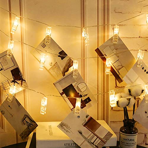 EvaStary LED Fotoclips Lichterkette, 6M 40LED Lichterkette mit 40 Klammern Dualmodus, Warmes Licht, Bilderrahmen Dekor für Wohnzimmer, Weihnachten, Hochzeit, Party - Batteriebetrieben von EvaStary