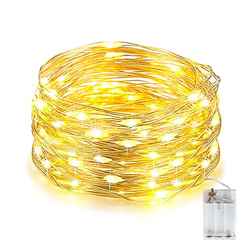 LED Lichterkette Batterie, 10M 100LEDs Kupferdraht Lichterkette mit Batterie, IP65 Wasserdicht Lichterkette Innen & außen Tragbare Lichterketten für Party, Garten, Weihnachten, Hochzeit (Warmweiß) von EvaStary