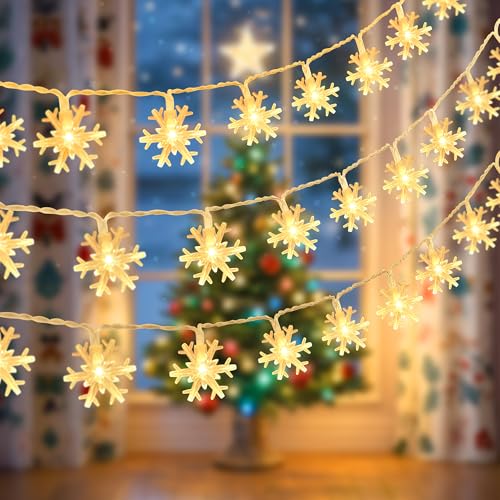 LED Schneeflocke Lichterketten, 6M 40 LED Lichterkette batteriebetrieben, Indoor Weihnachten dekorative Schnee Lichterkette für Schlafzimmer, Halloween, Garten, Party, Patio, Urlaub, warm weiß von EvaStary