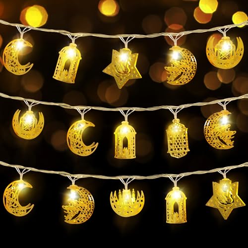 Ramadan Lichterkette, 6.6ft 10 LED Ramadan Dekoration, Batterie String Lichter Stern Mond Schloss, Eid Mubarak Dekoration Ramadan Laterne Dekor für Festival, Party, Geburtstag von EvaStary