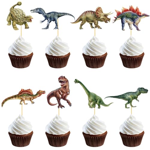 Evadollina Dino Geburtstag Deko, 40 Stück Cupcake Deko, Cupcake Topper, Dino Geburtstag, Küchendeko (8 Designs) von Evadollina