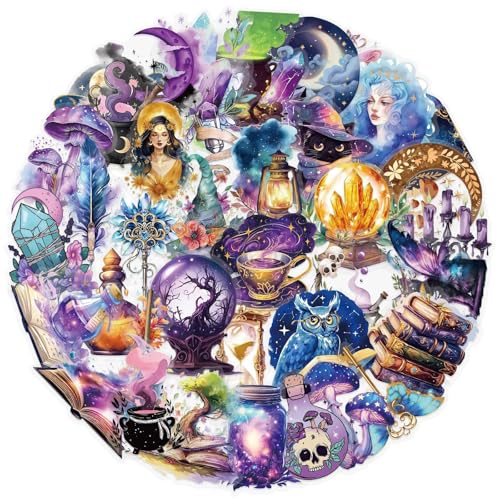 Evadollina Halloween Scrapbook Stickers, 50 Stück Witchy Magic Aufkleber, Halloween Aufkleber für Erwachsene, Scrapbooking, Journaling, Planer, Laptops (Lila) von Evadollina