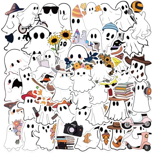 Evadollina Halloween Sticker, 50 Stück Halloween Aufkleber, Geist Sticker, Ghost Theme Aufkleber, Für Kinder, Jugendliche Und Erwachsene, Ideal Für Wasserflaschen, Laptops Und Tassen Evadollina Halloween Sticker, 50 Stück Halloween Aufkleber, Geist Sticker, Ghost Theme Aufkleber, Für Kinder, Jugendliche Und Erwachsene, Ideal Für Wasserflaschen, Laptops Und Tassen von Evadollina