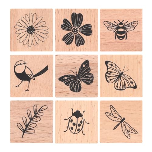 Evadollina Stempel, 9 Stück Holzstempel, Prägestempel, Stempelset, Holzstempel, Stempel Set, für DIY Kunst und Basteltagebücher, Scrapbook von Evadollina